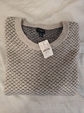 NWT J.Crew Mens Lambswool Patterned Crewneck Sweater Silver Black Medium